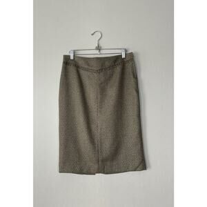 Club Monaco Size 4 Wool Blend Pencil Skirt Green Gold Shimmer Glam Career Lined